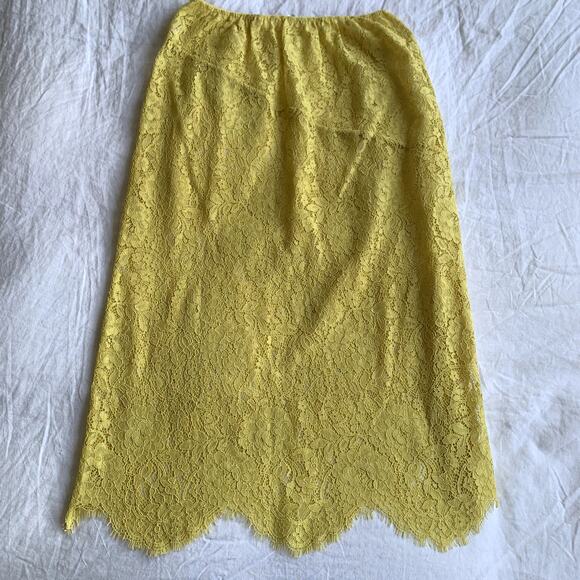 Doen Nandi Lace Sheer Scalloped Pencil Straight Midi Long Skirt Daffodil Yellow - Picture 11 of 15